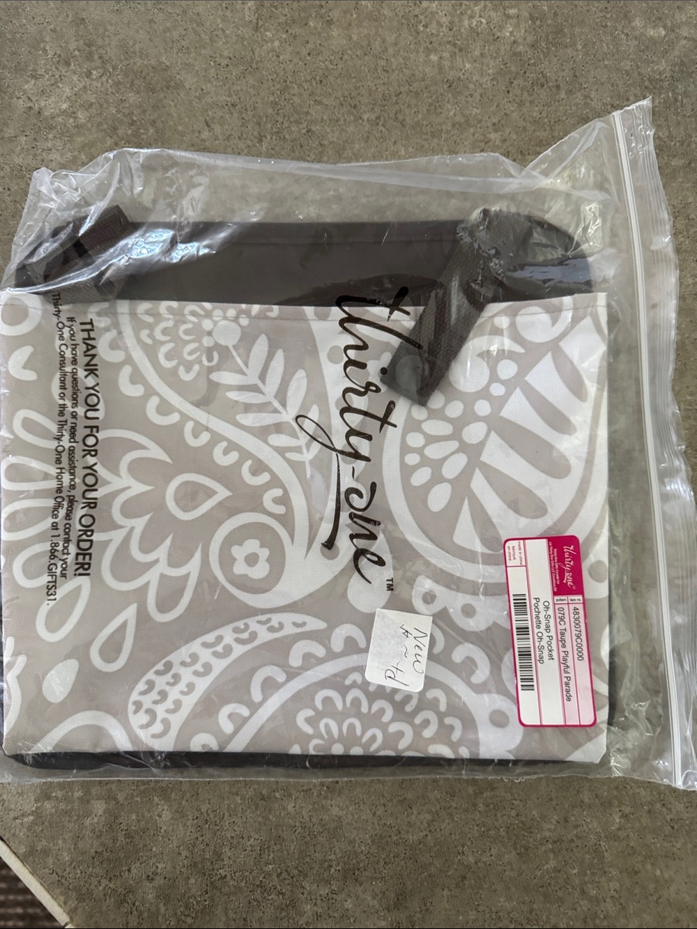 thirty-one Brown Beige and White Paisley Storage Bag Snap on Pocket Pouch